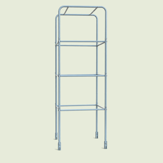 Metal Tomato Cage for Rolling Cube Planter on a soft green background