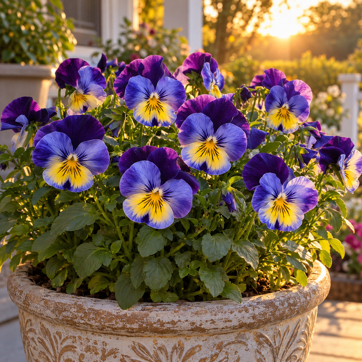 Midnight Glow Pansy Seeds growing in a home garden