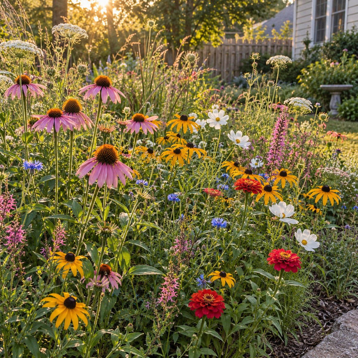 Midwest Prairie Flower Mix Seed Shaker growing in a home garden