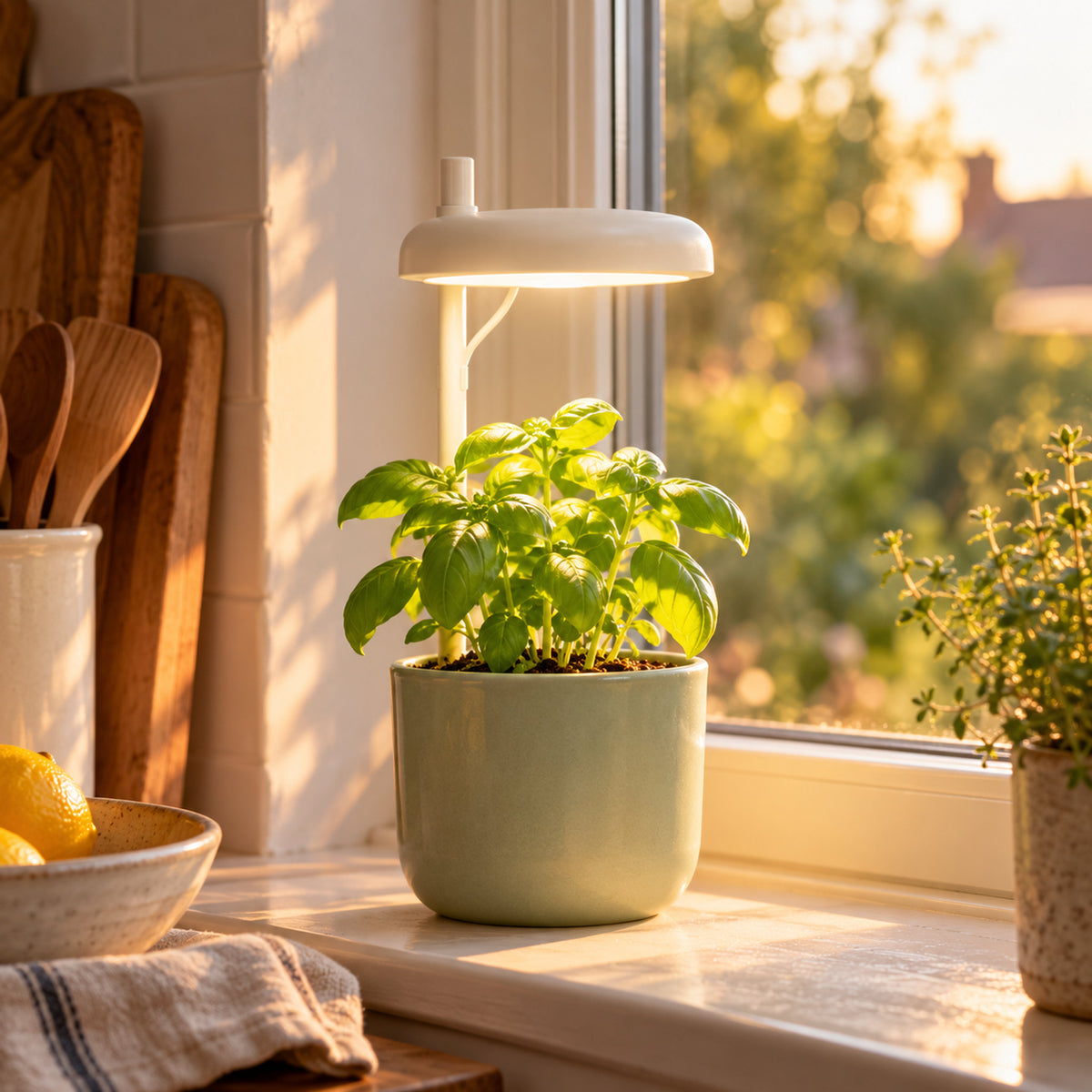 Mini Indoor Grow Light Stand in use in a home garden