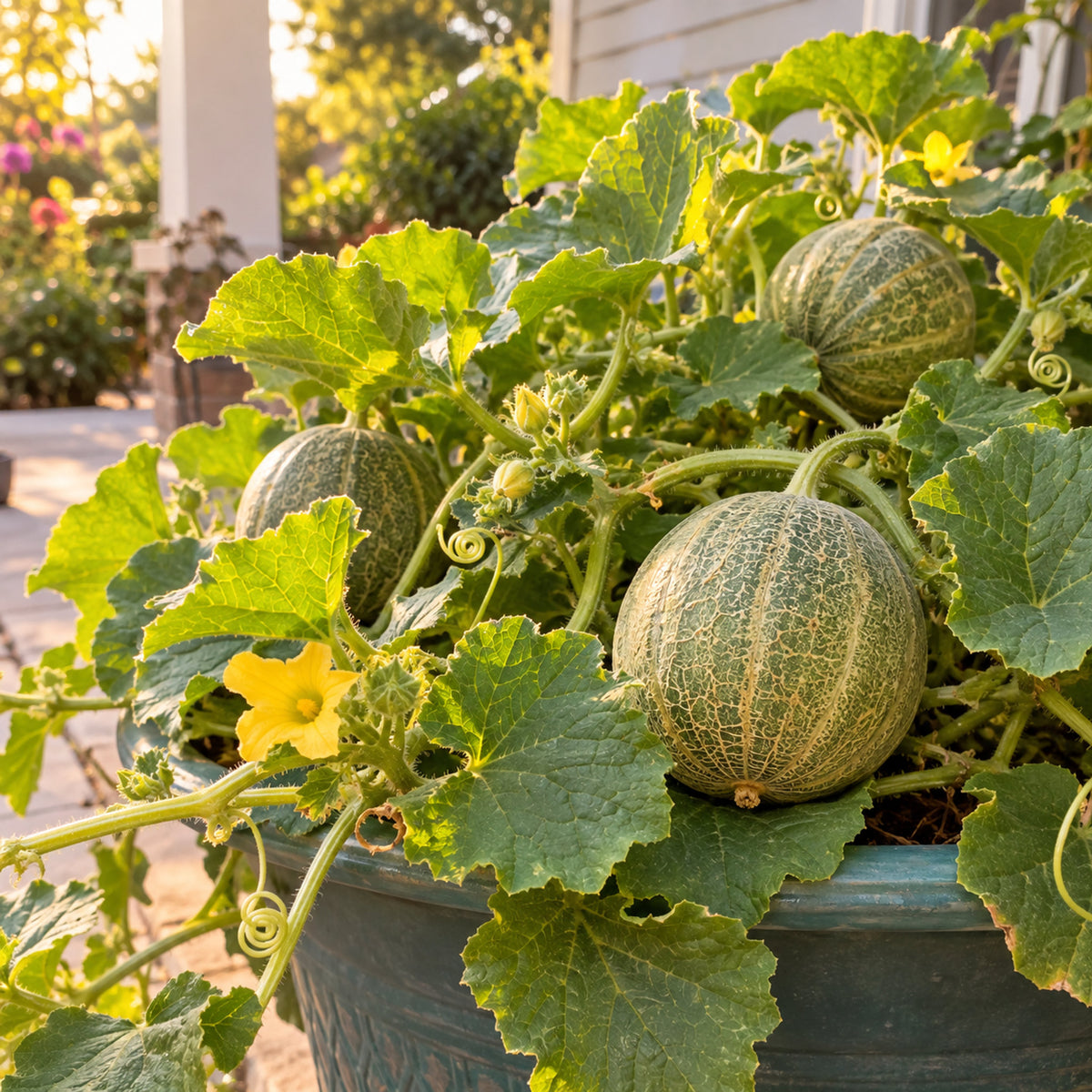 Minnesota Midget Cantaloupe Seeds growing in a home garden