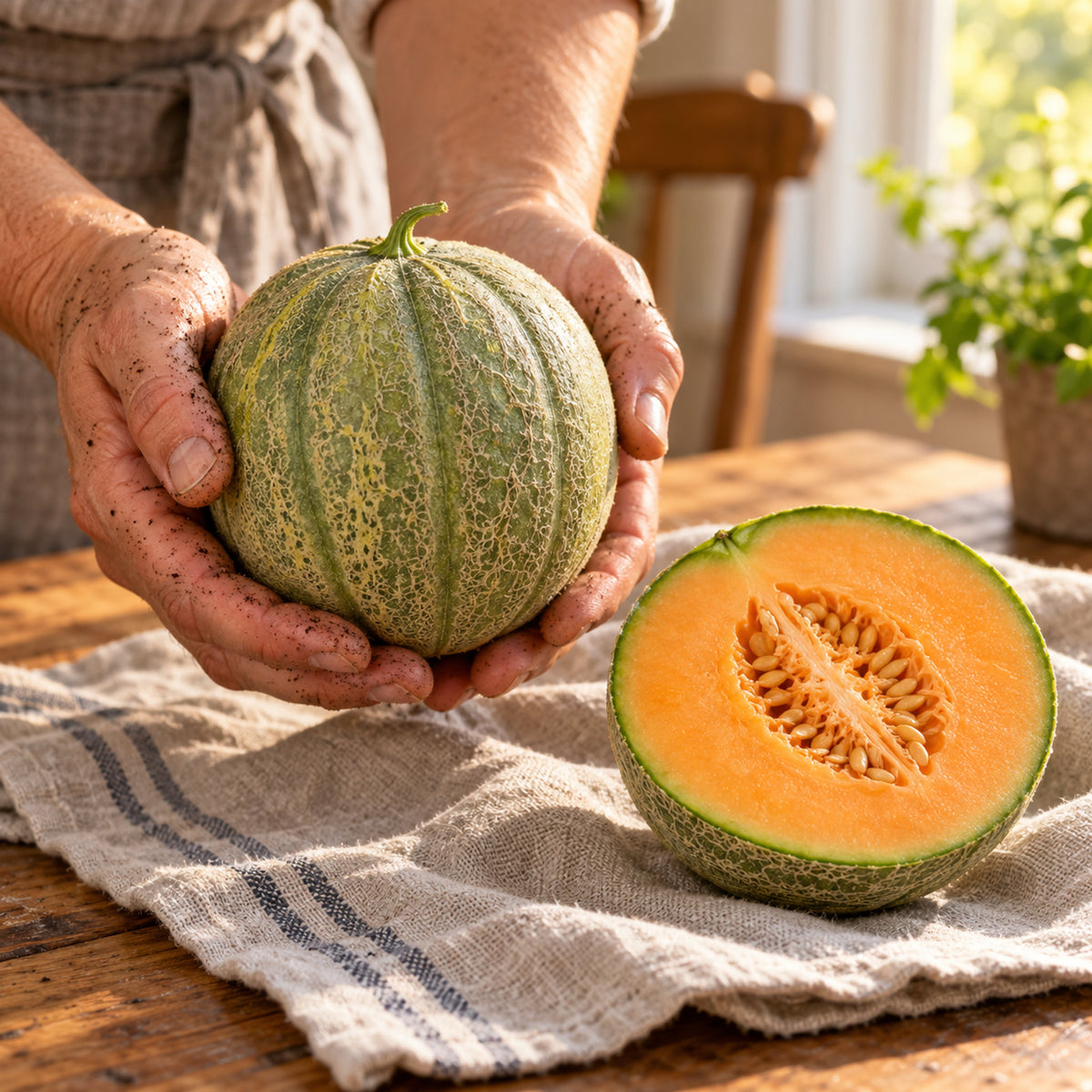 Minnesota Midget Cantaloupe Seeds harvest up close