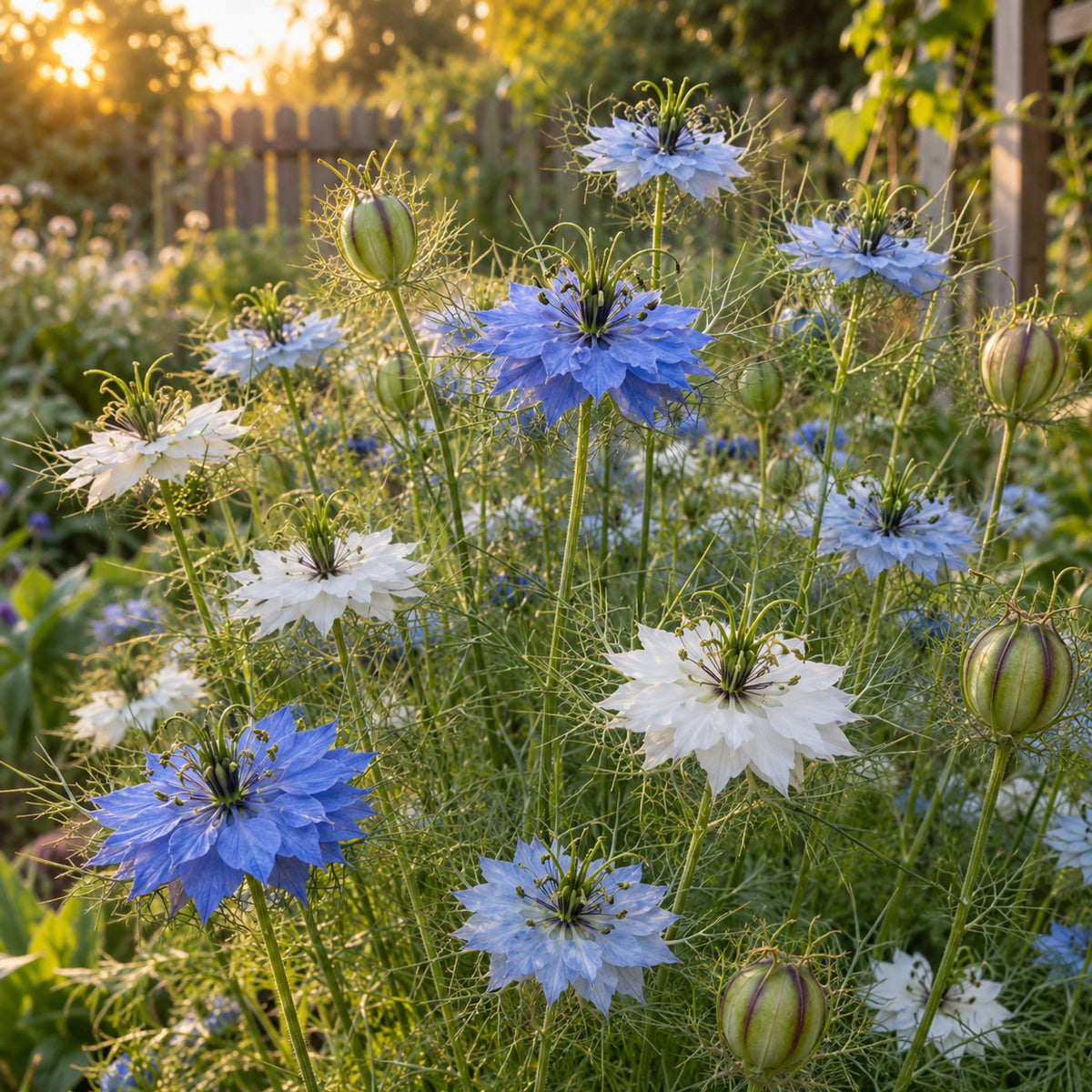 Miss Jekyll Love In A Mist Blend Seeds growing in a home garden
