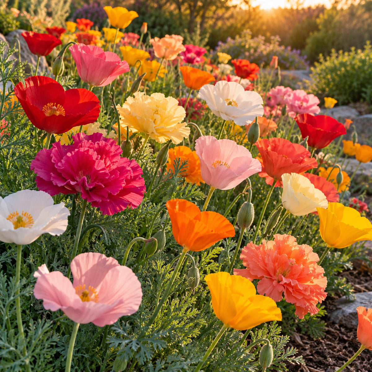 Mission Bells California Poppy Seeds growing in a home garden