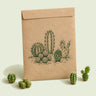 Kraft seed packet illustrated with Mixed Cacti, with fresh Mixed Cacti beside it