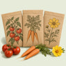 Kraft seed packet illustrated with Mixed Vegetable And Flower Seed Bundle, with fresh Mixed Vegetable And Flower Seed Bundle beside it