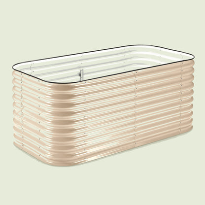 Modular Metal Raised Garden Bed, 29 Inches Tall on a soft green background
