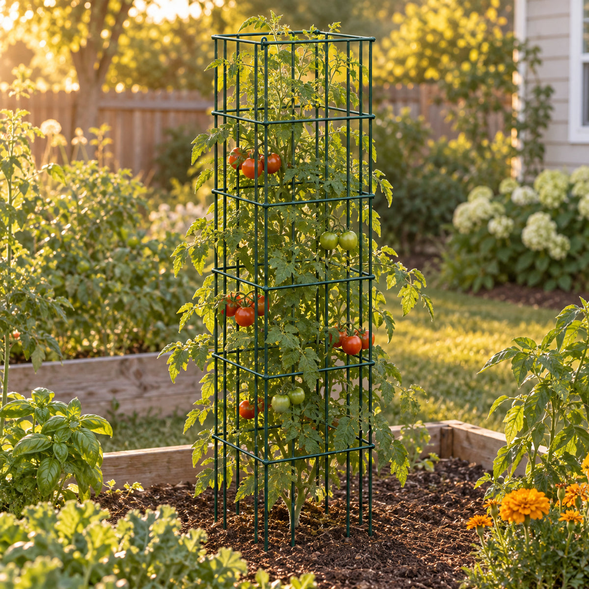 Modular Square Tomato Cages, 16.5 Inches in use in a home garden