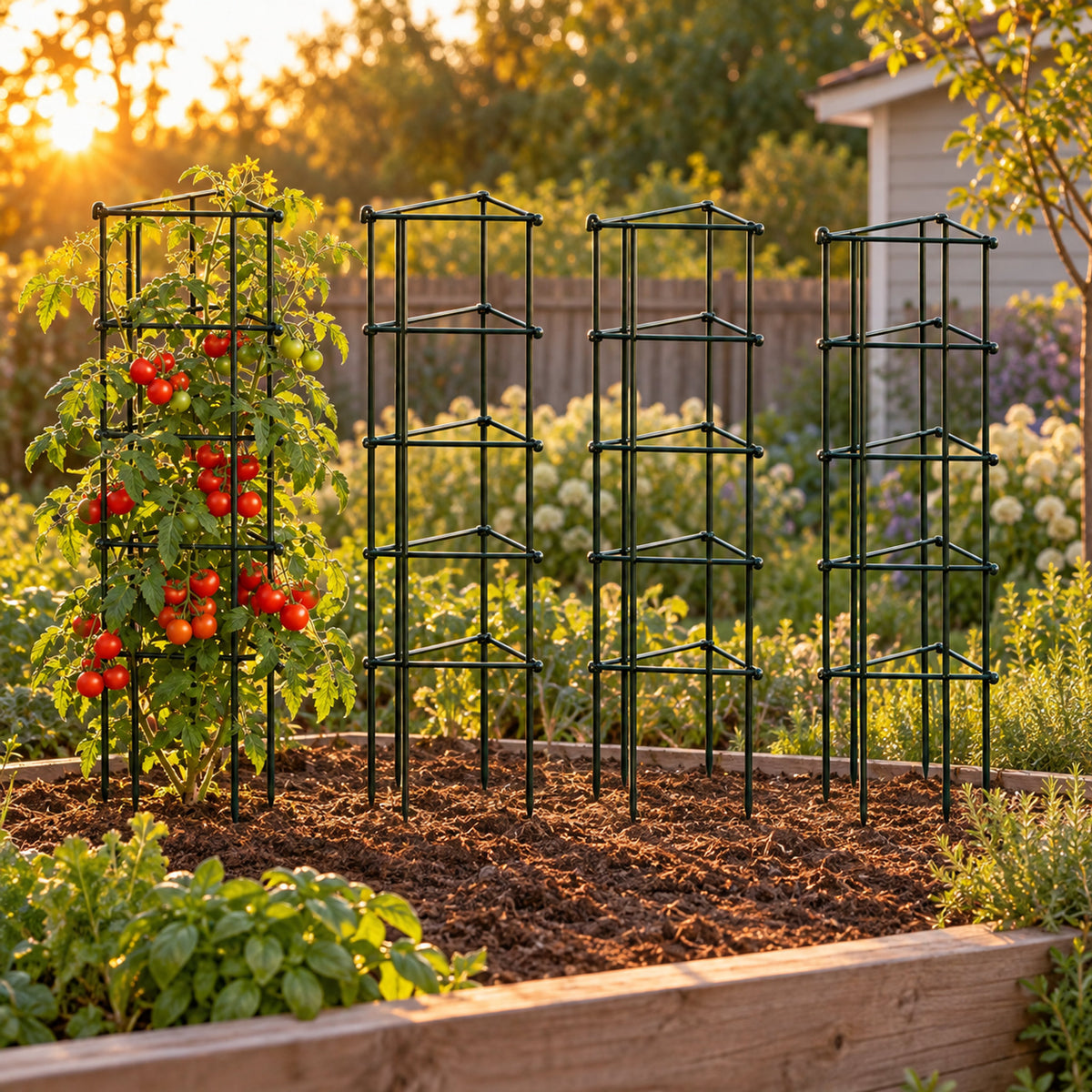 Modular Triangle Tomato Cages, 11.5 Inches in use in a home garden