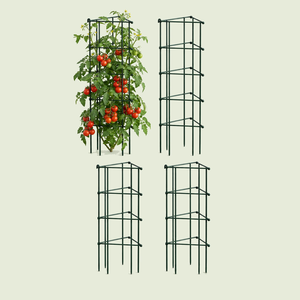 Modular Triangle Tomato Cages, 11.5 Inches on a soft green background