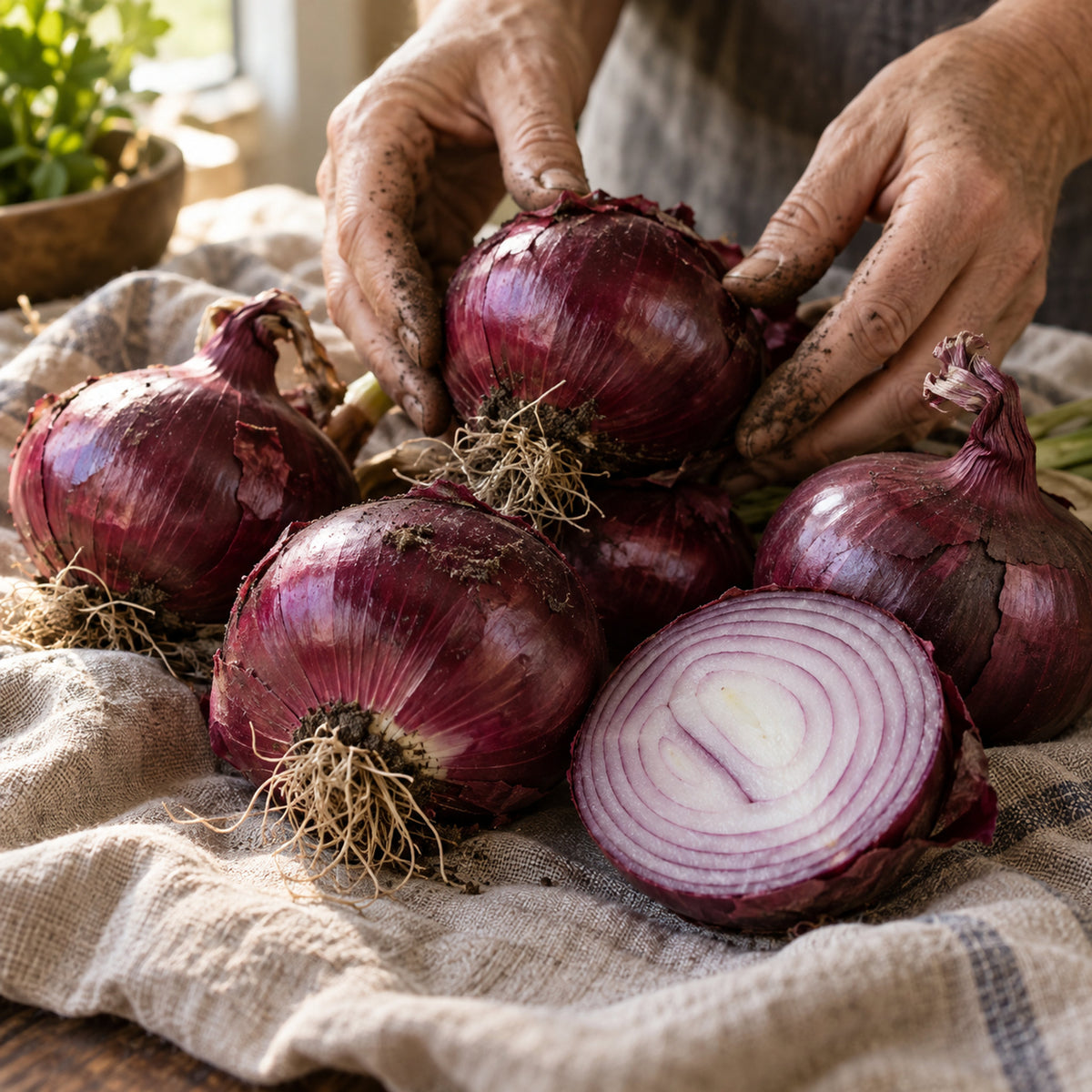 Monastrell Red Onion Seeds harvest up close