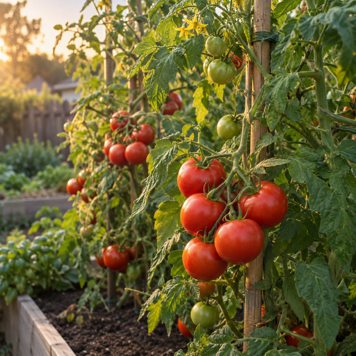 Moneymaker Pole Tomato Seeds growing in a home garden