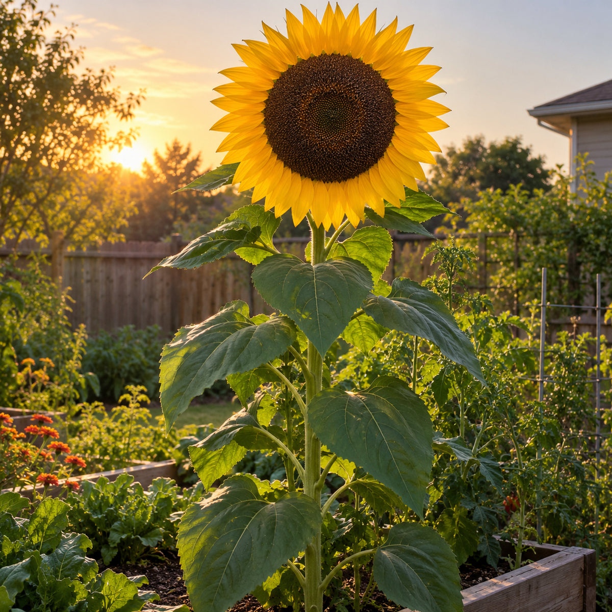 Mongolian Giant Sunflower Seeds growing in a home garden