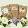 Kraft seed packet illustrated with Moon Garden Flower Seed Bundle, with fresh Moon Garden Flower Seed Bundle beside it