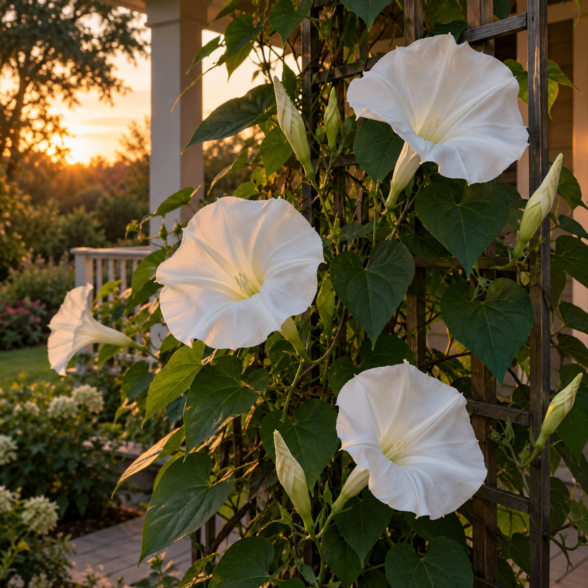 Moonflower Heirloom Seeds growing in a home garden