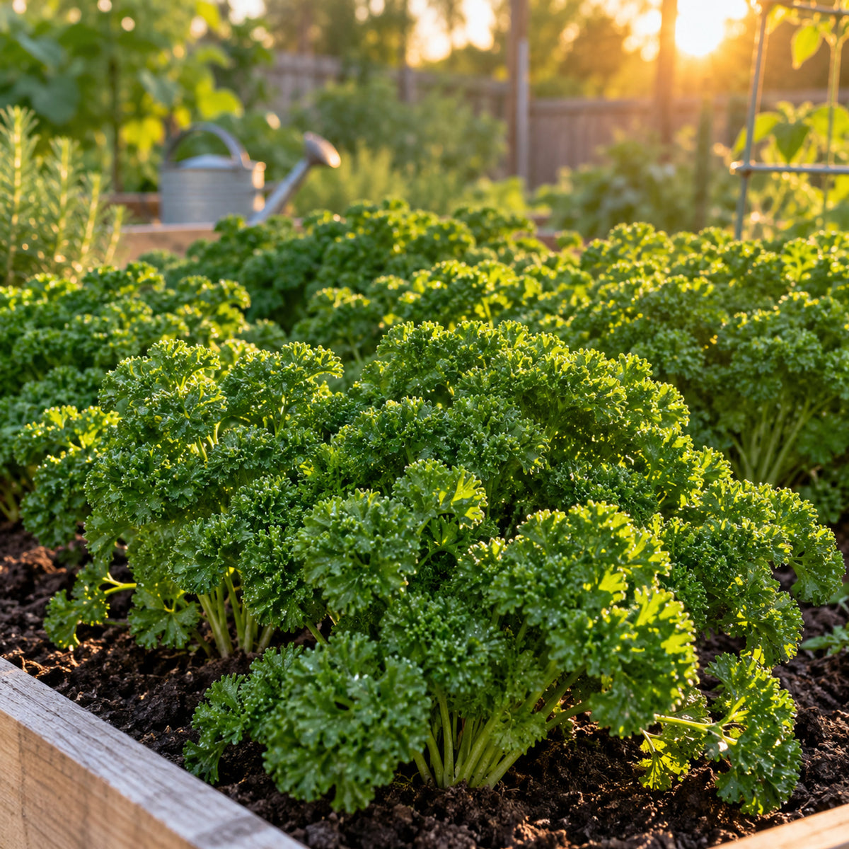 Moss Curled Parsley Seeds growing in a home garden