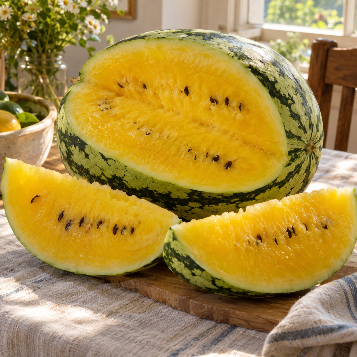 Mountain Sweet Yellow Watermelon Seeds harvest up close