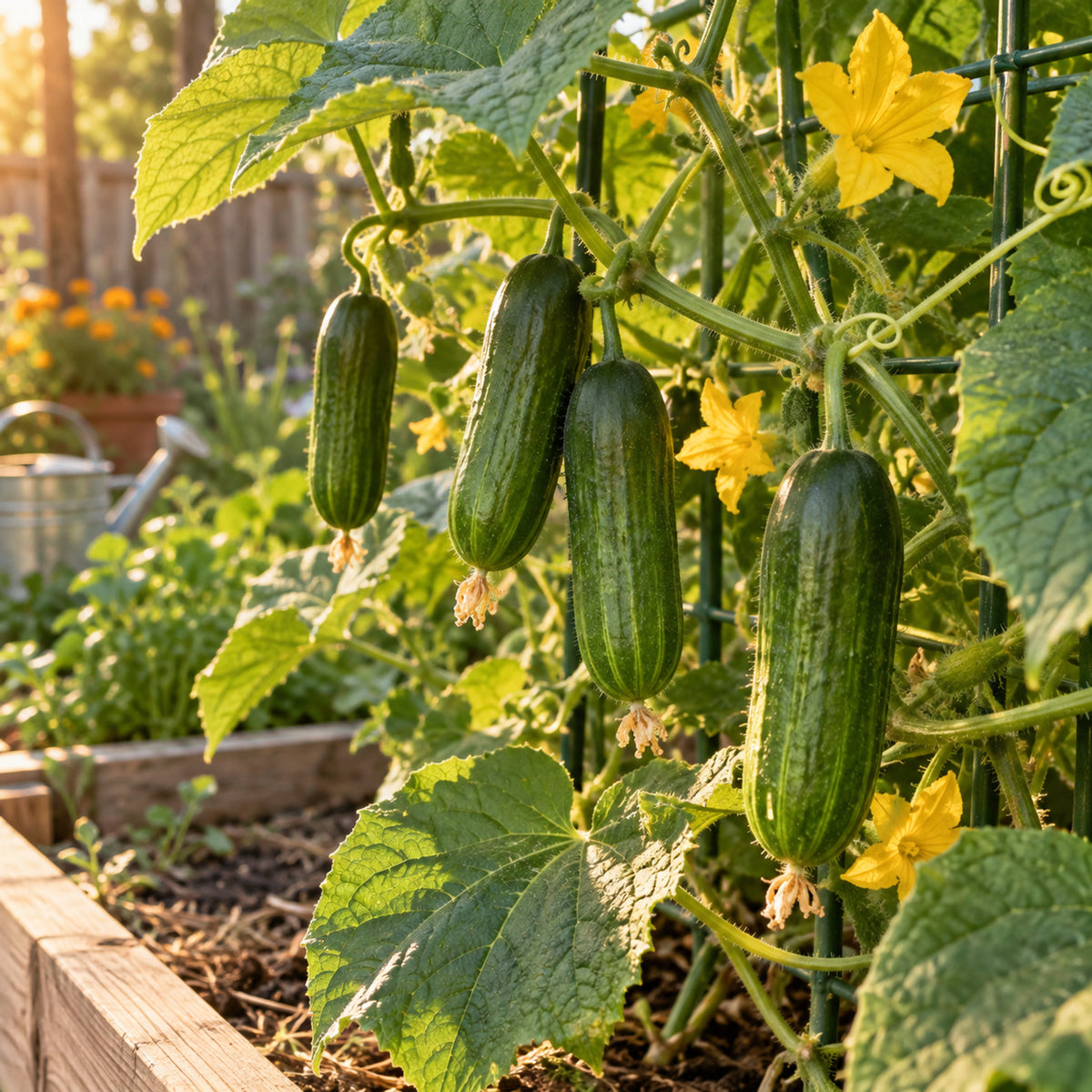 Muncher Persian Cucumber Seeds growing in a home garden