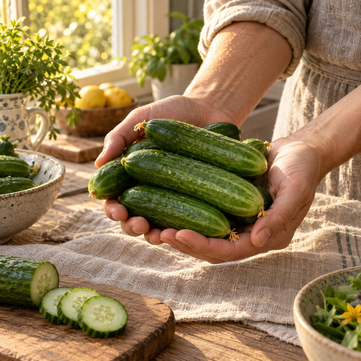 Muncher Persian Cucumber Seeds harvest up close