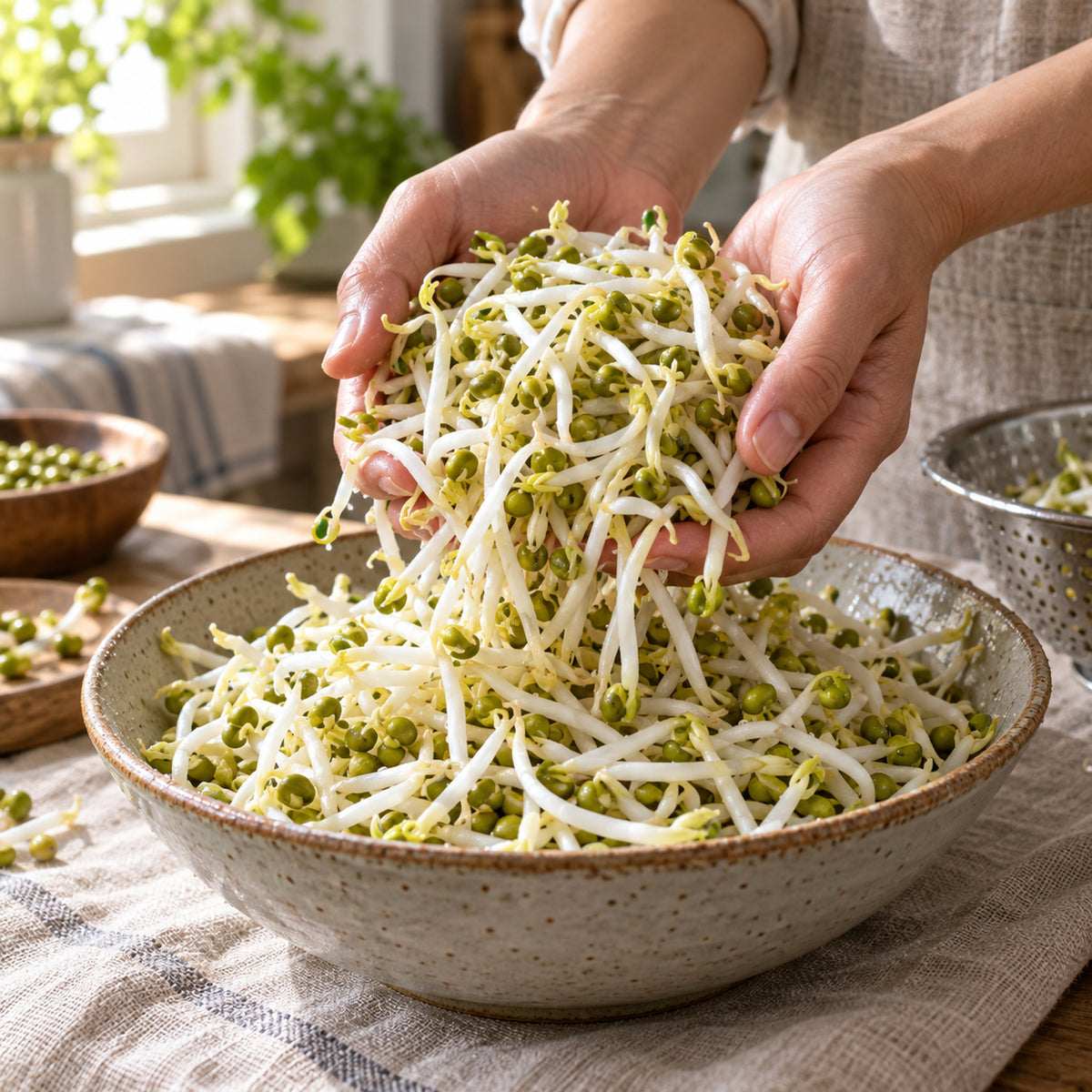 Mung Bean Sprouts Seeds harvest up close