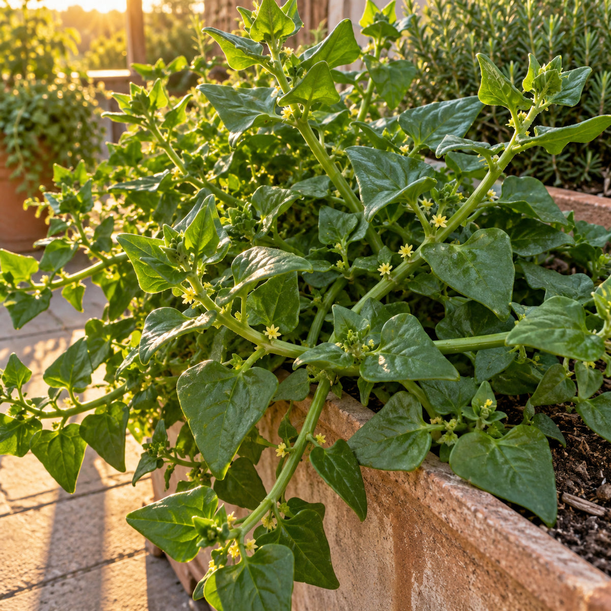 New Zealand Spinach Seeds growing in a home garden