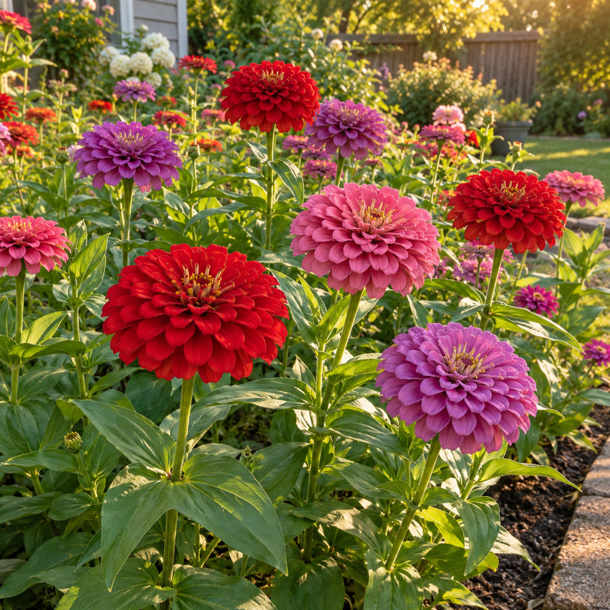 Northern Lights Zinnia Blend Seeds growing in a home garden