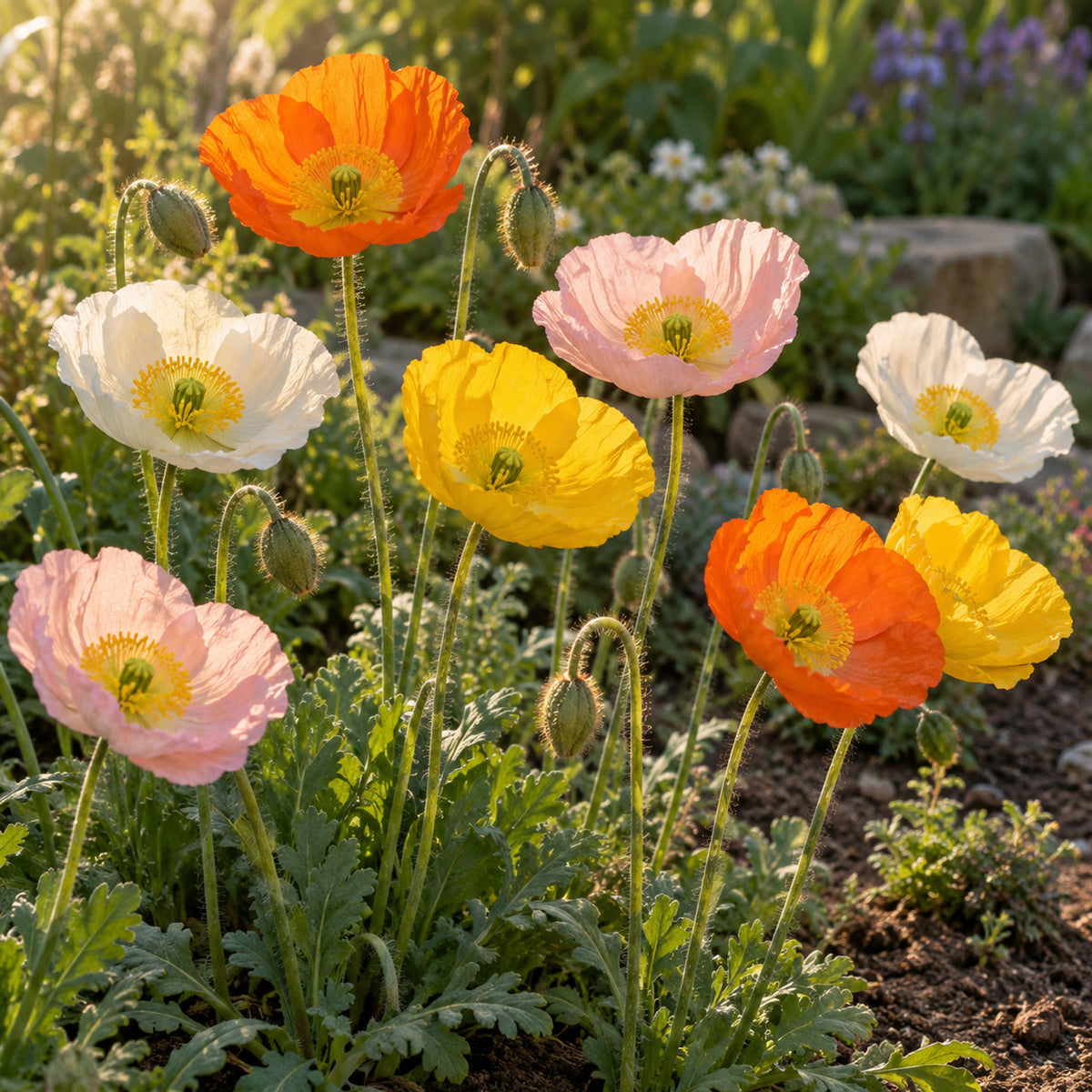 Nudicaule Iceland Poppy Blend Seeds growing in a home garden