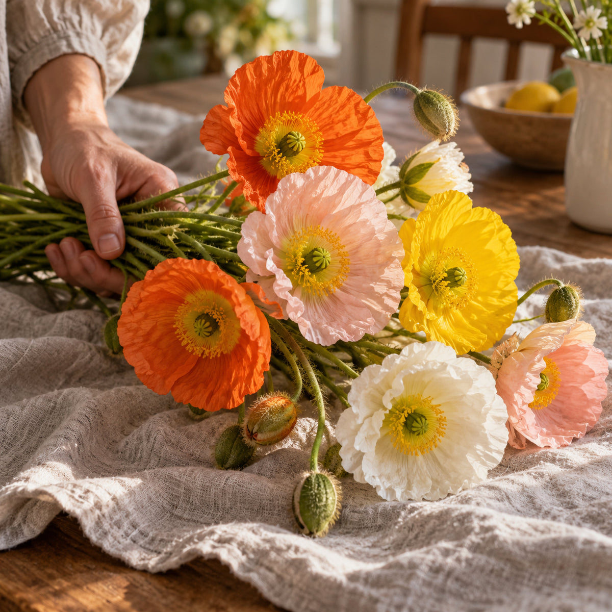 Nudicaule Iceland Poppy Blend Seeds harvest up close
