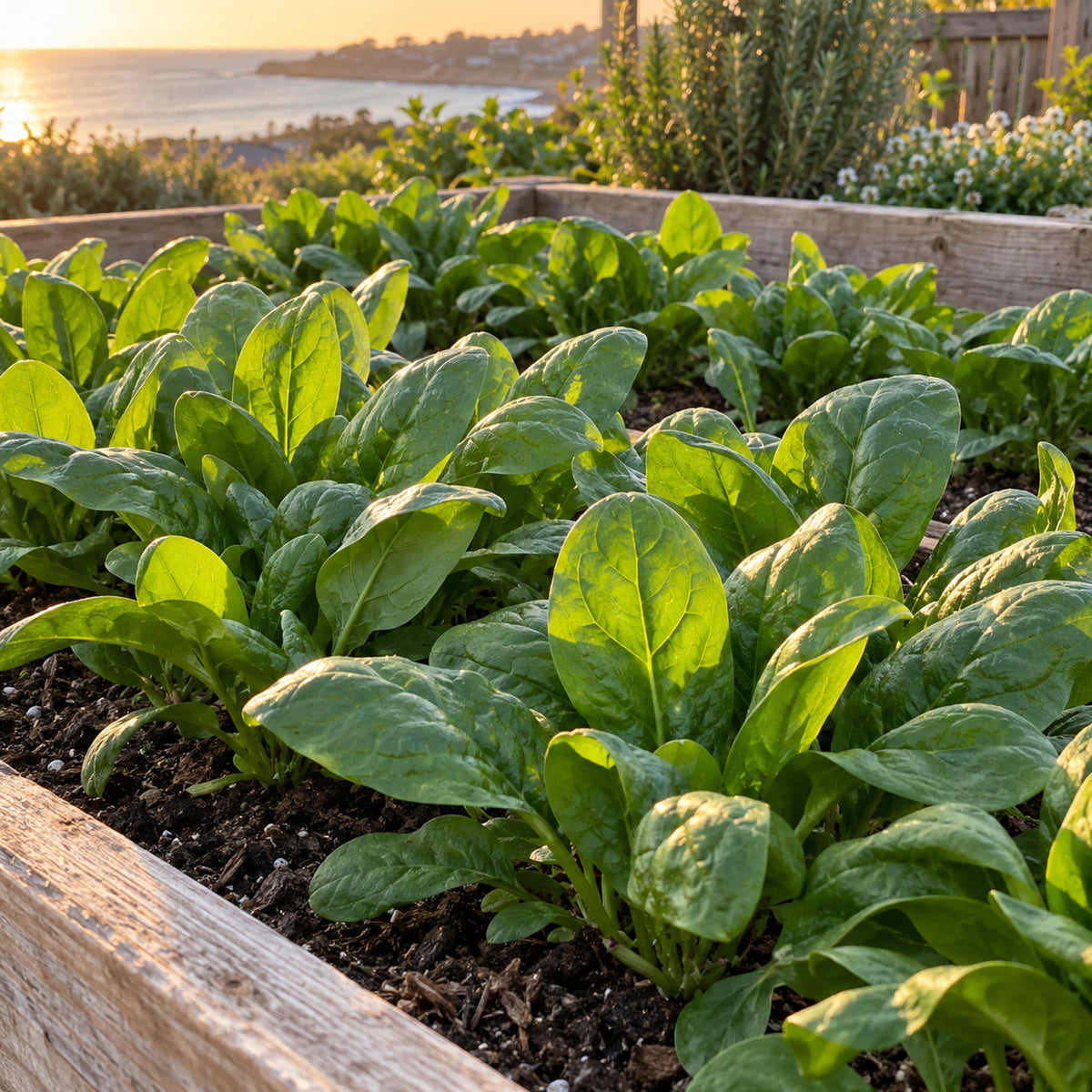 Oceanside Spinach Seeds growing in a home garden
