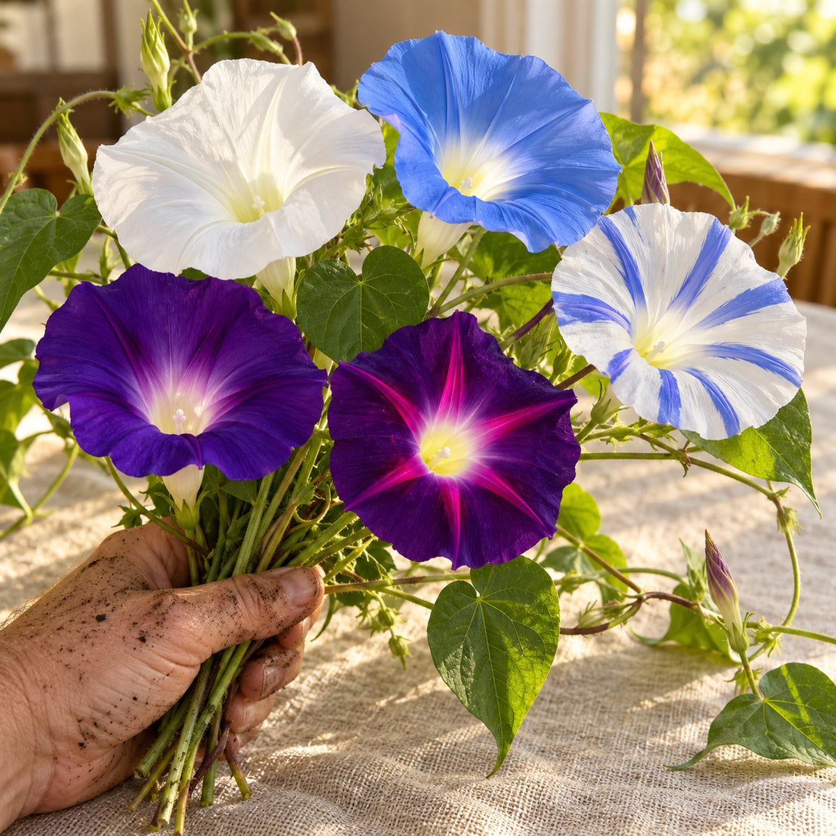 Old and New Morning Glory Mix Seeds harvest up close
