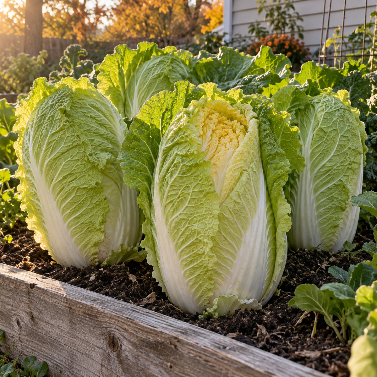 One Kilo Slow Bolt Napa Cabbage Seeds growing in a home garden