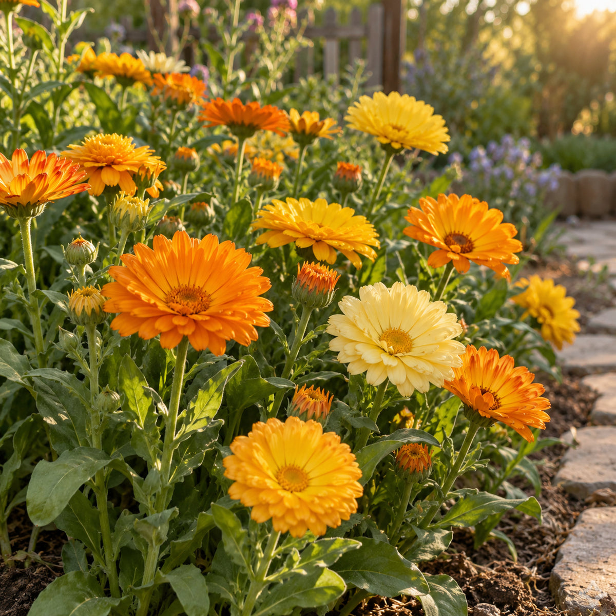 Oopsy Daisy Calendula Seeds growing in a home garden