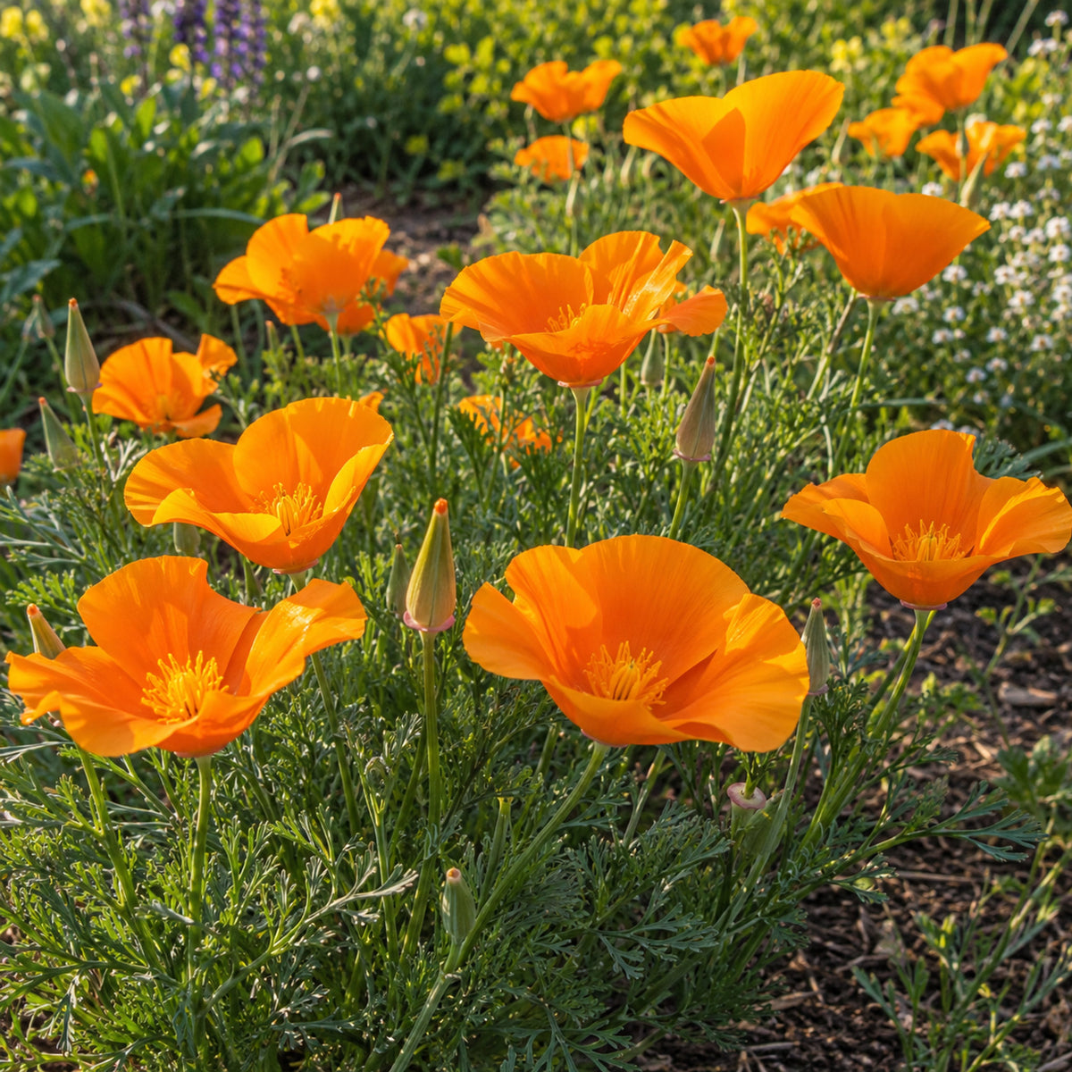Orange California Poppy Seed Shaker growing in a home garden