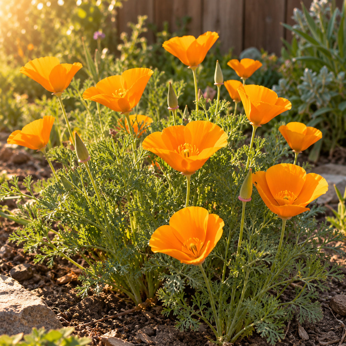 Orange California Poppy Seeds growing in a home garden