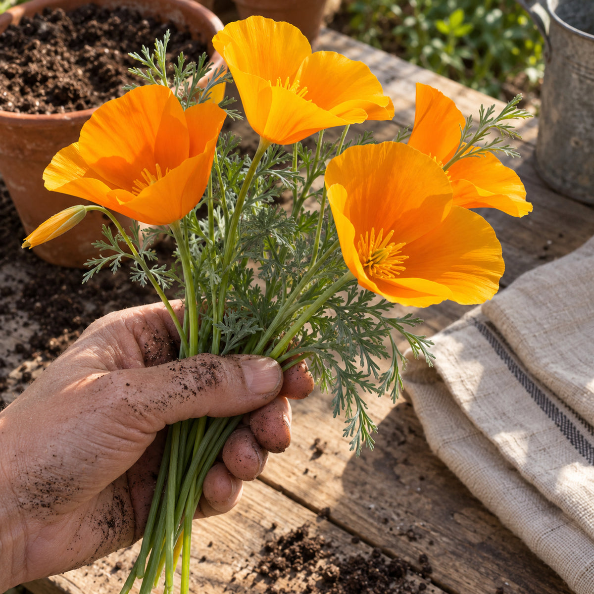 Orange California Poppy Seeds harvest up close