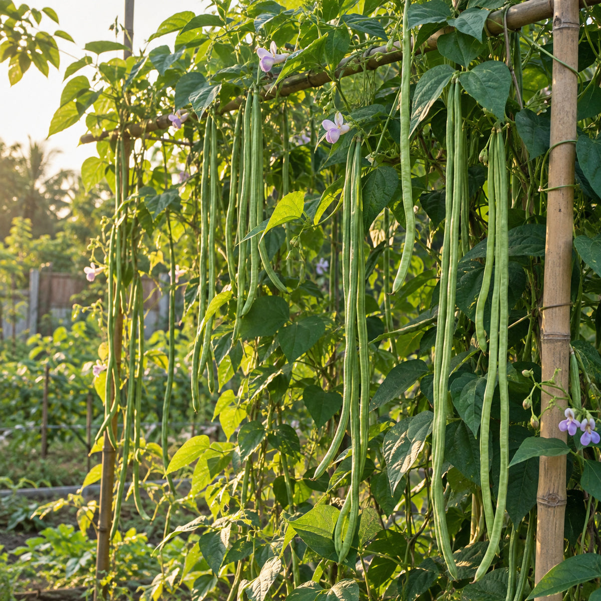 Orient Wonder Yard Long Bean Seeds growing in a home garden