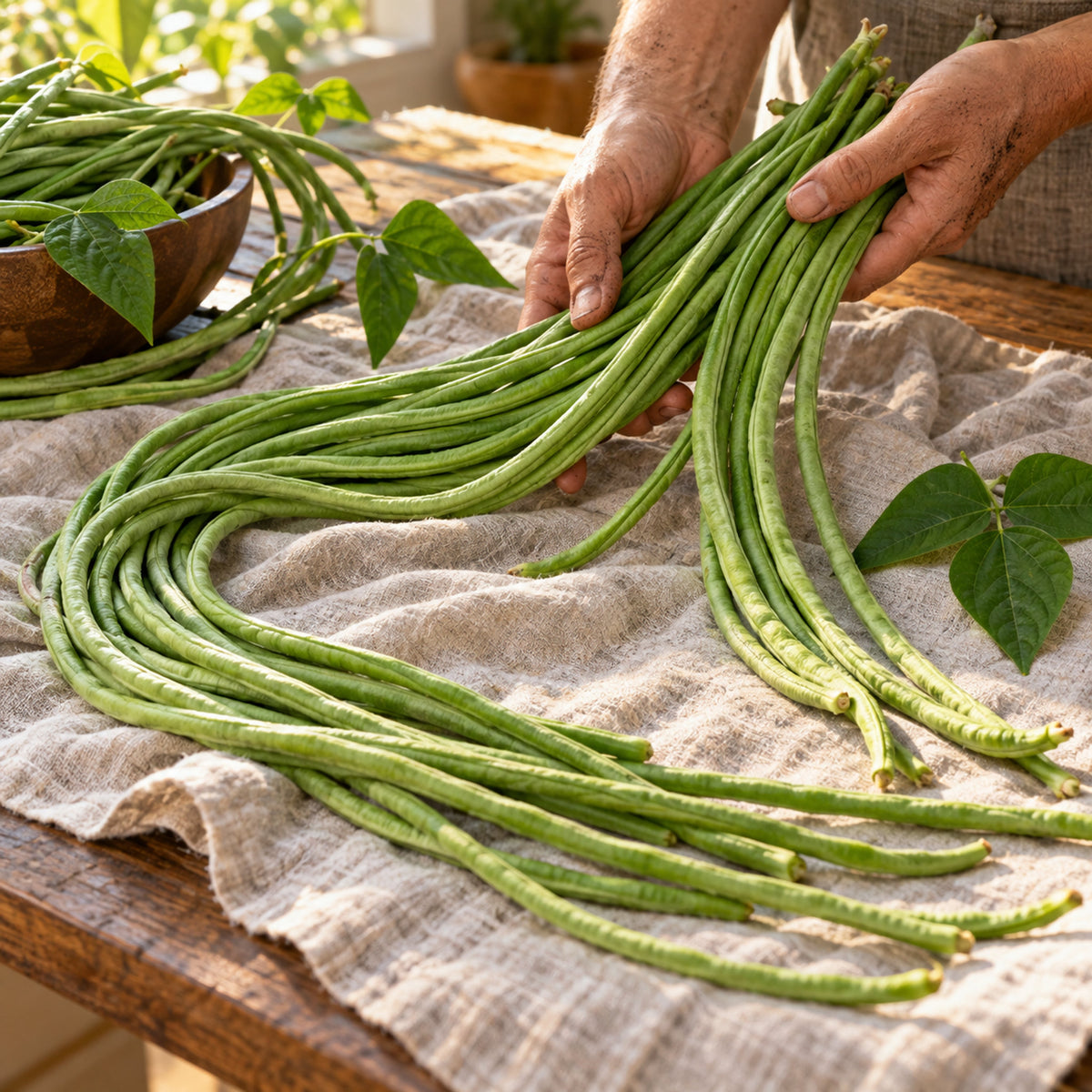 Orient Wonder Yard Long Bean Seeds harvest up close