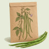 Kraft seed packet illustrated with Orient Wonder Yard Long Bean, with fresh Orient Wonder Yard Long Bean beside it