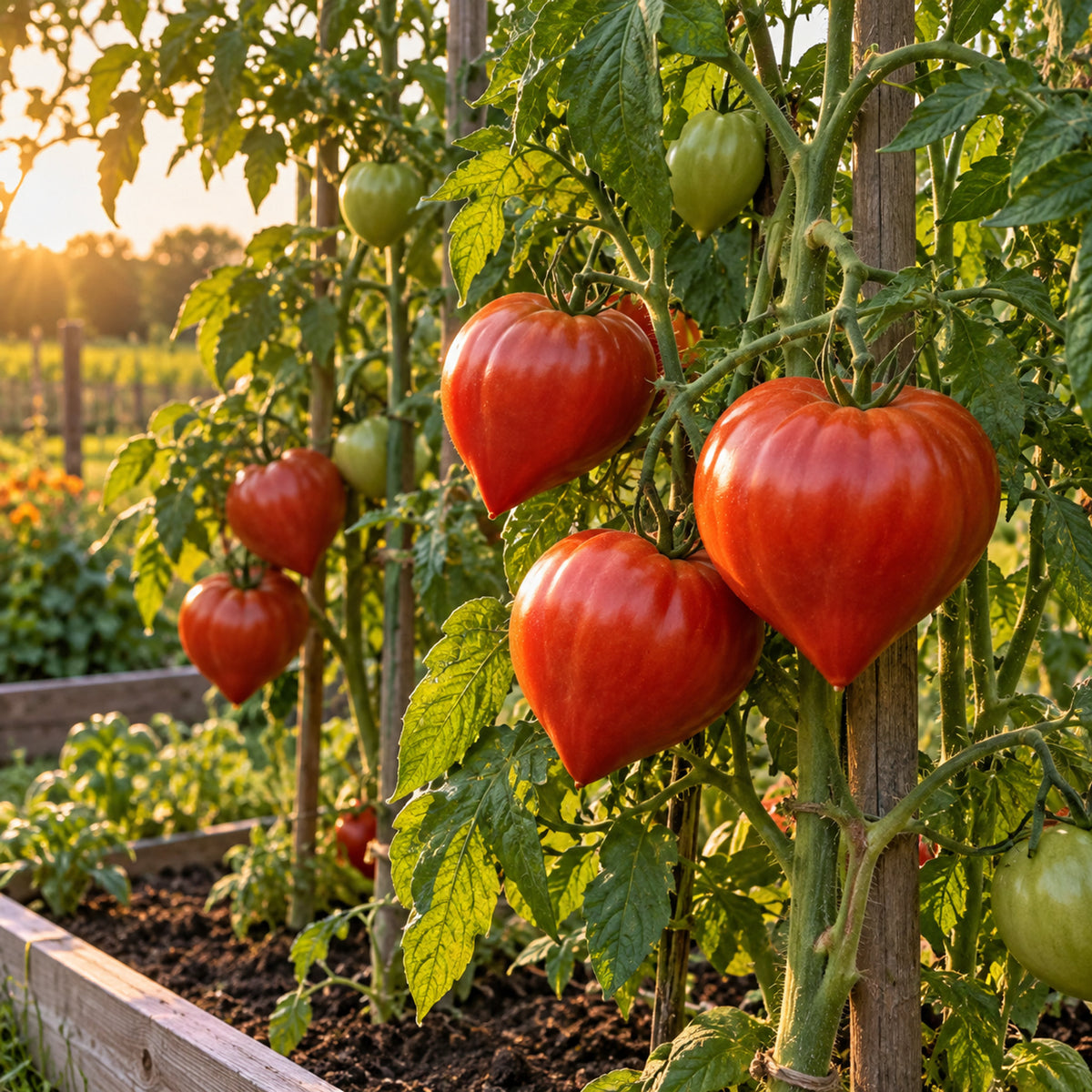 Oxheart Pole Tomato Seeds growing in a home garden