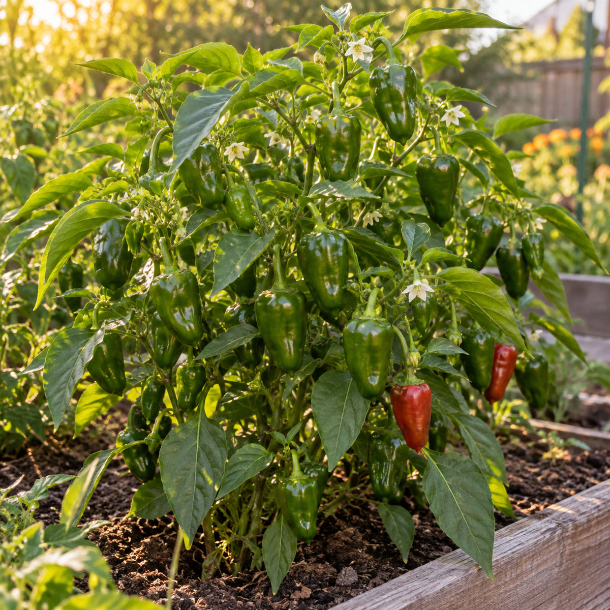 Padron Chile Pepper Seeds growing in a home garden