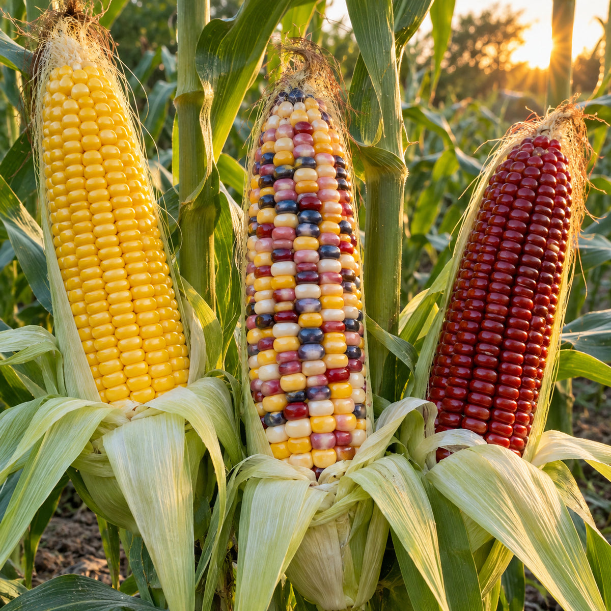 Painted Hill Sweet Corn Seeds growing in a home garden