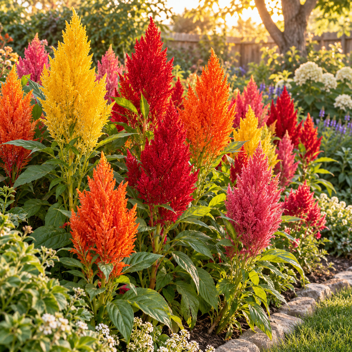 Pampas Plume Celosia Blend Seeds growing in a home garden