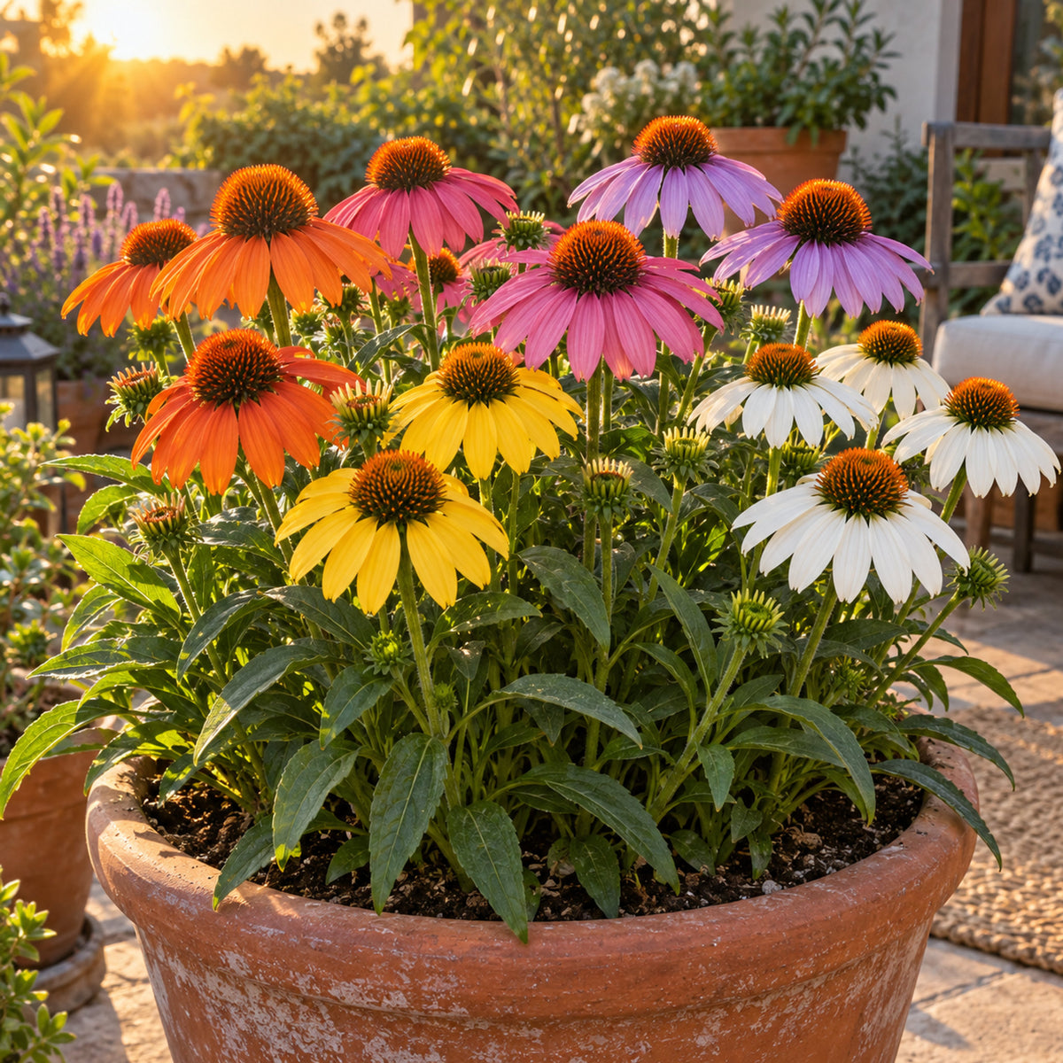 Paradiso Dwarf Echinacea Seeds growing in a home garden