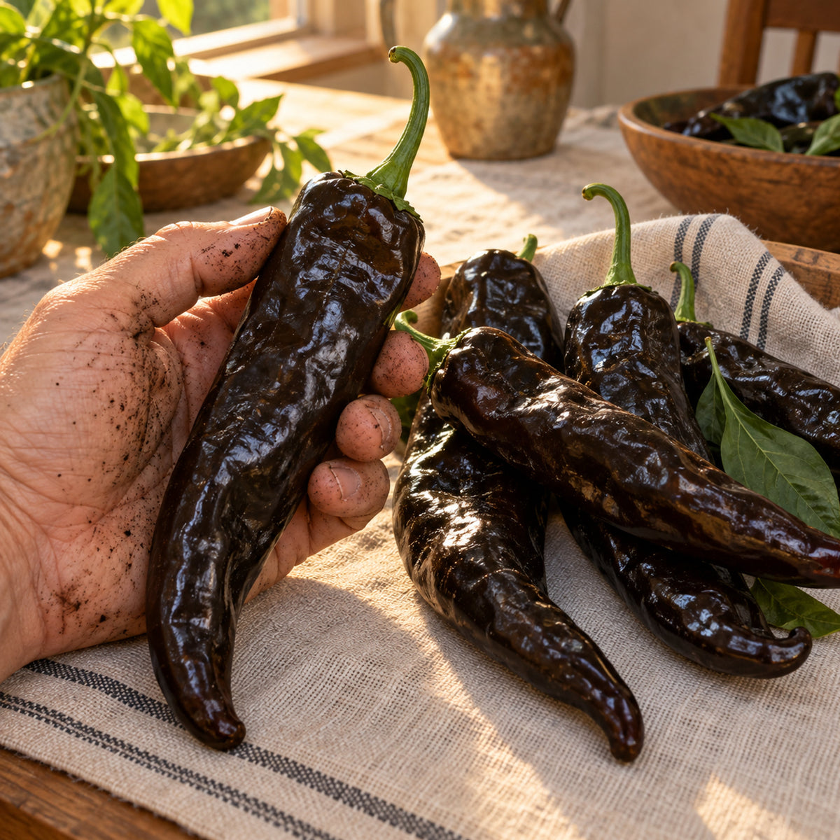 Pasilla Bajio Chile Pepper Seeds harvest up close