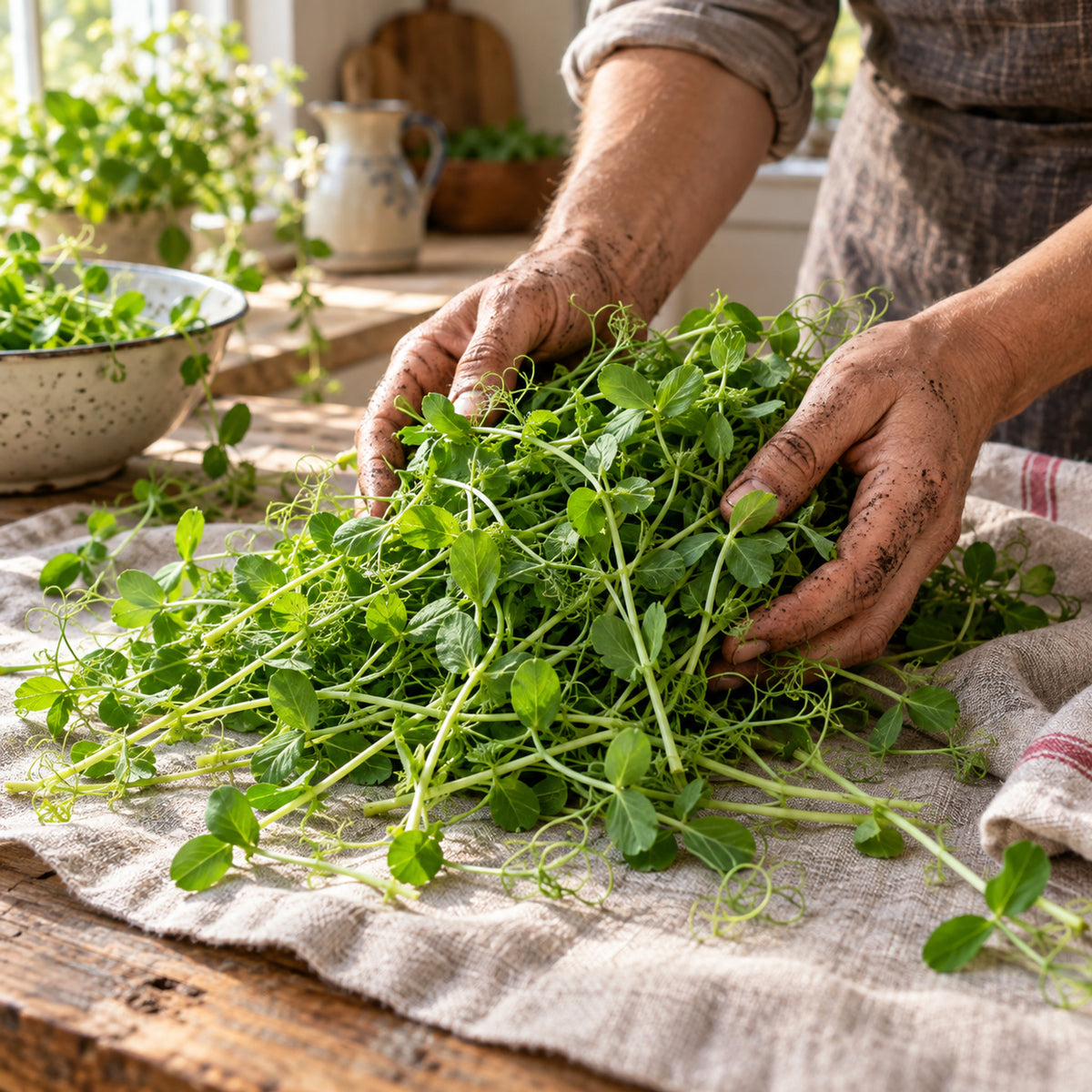 Pea Shoots Baby Greens Seeds harvest up close