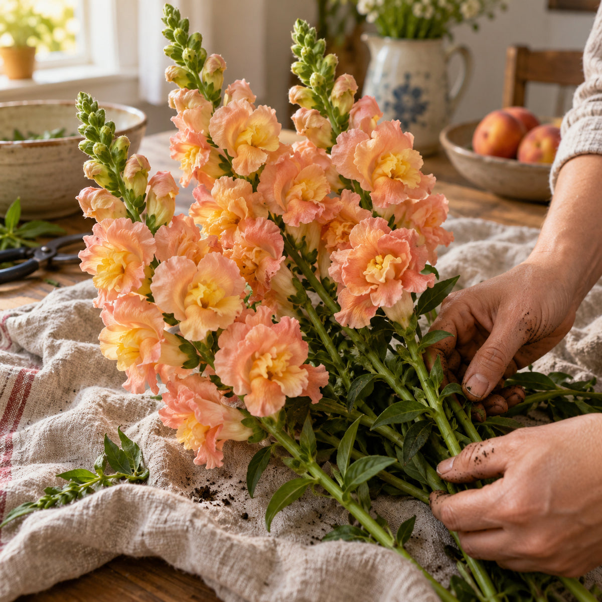 Peach Snapdragon Seeds harvest up close