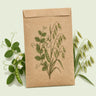 Kraft seed packet illustrated with Peas and Oats Cover Crop, with fresh Peas and Oats Cover Crop beside it