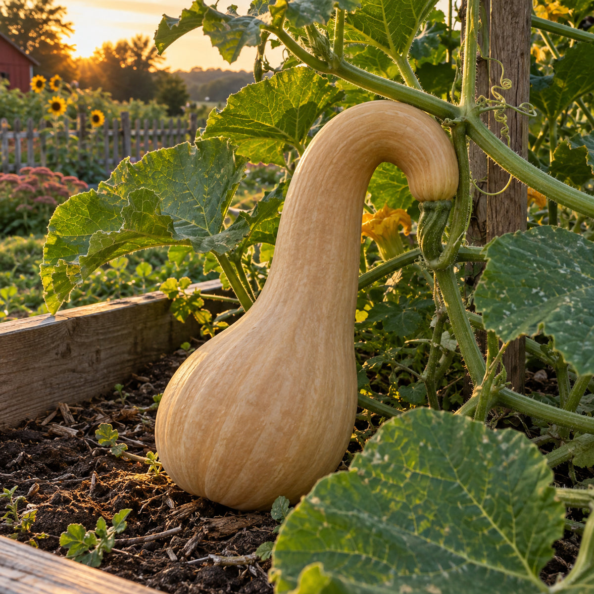 Pennsylvania Dutch Crookneck Squash Seeds growing in a home garden