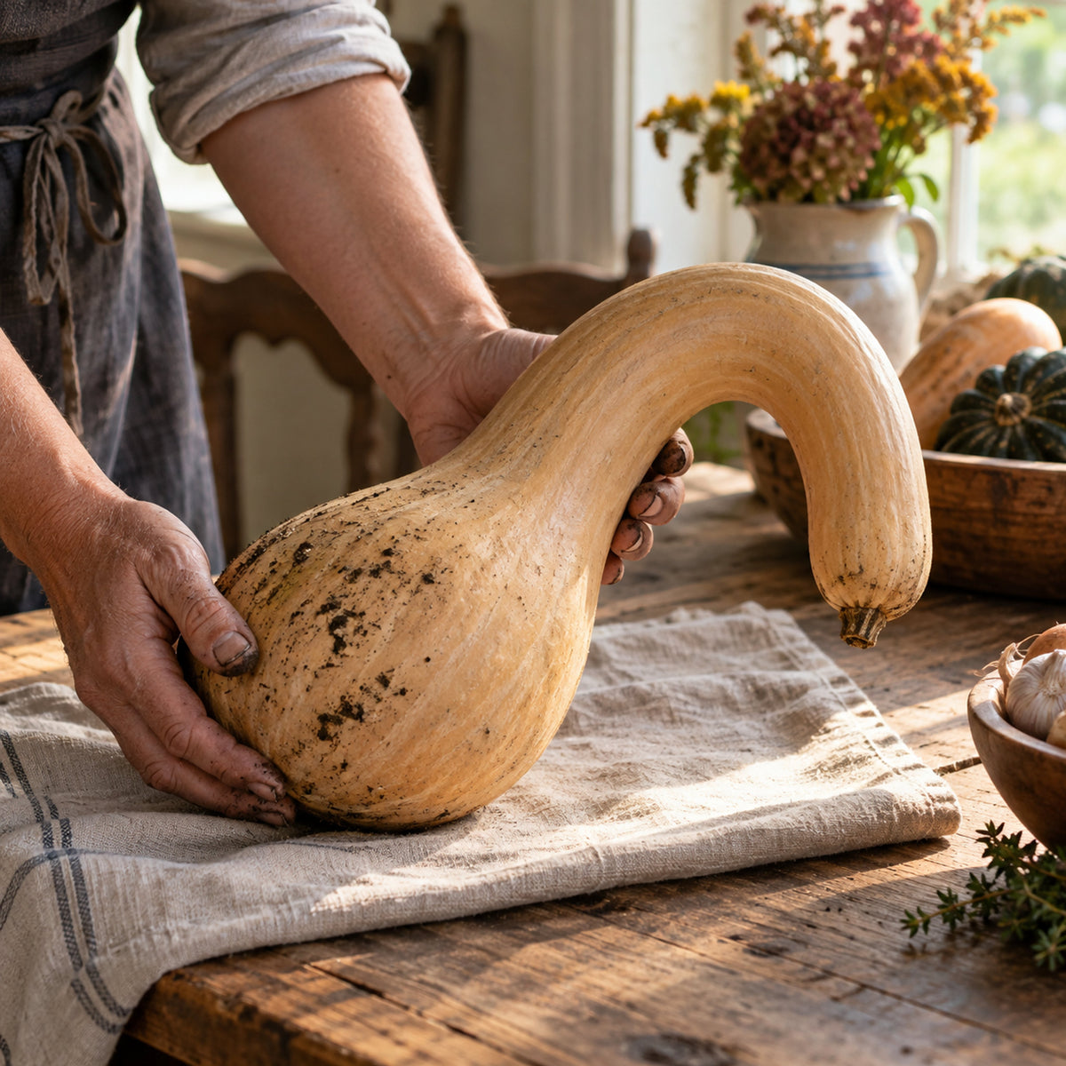Pennsylvania Dutch Crookneck Squash Seeds harvest up close