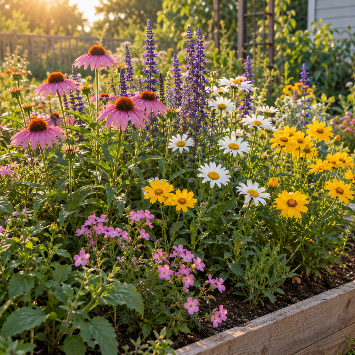 Perennial Bloom Flower Mix Seeds growing in a home garden